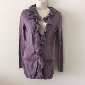 Gorgeous Ann Taylor loft purple cardigan shirt ruffled business casual work